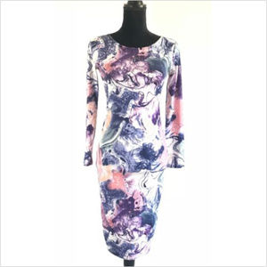 Blue Vanilla Marbled Stretch Midi Bodycon Dress